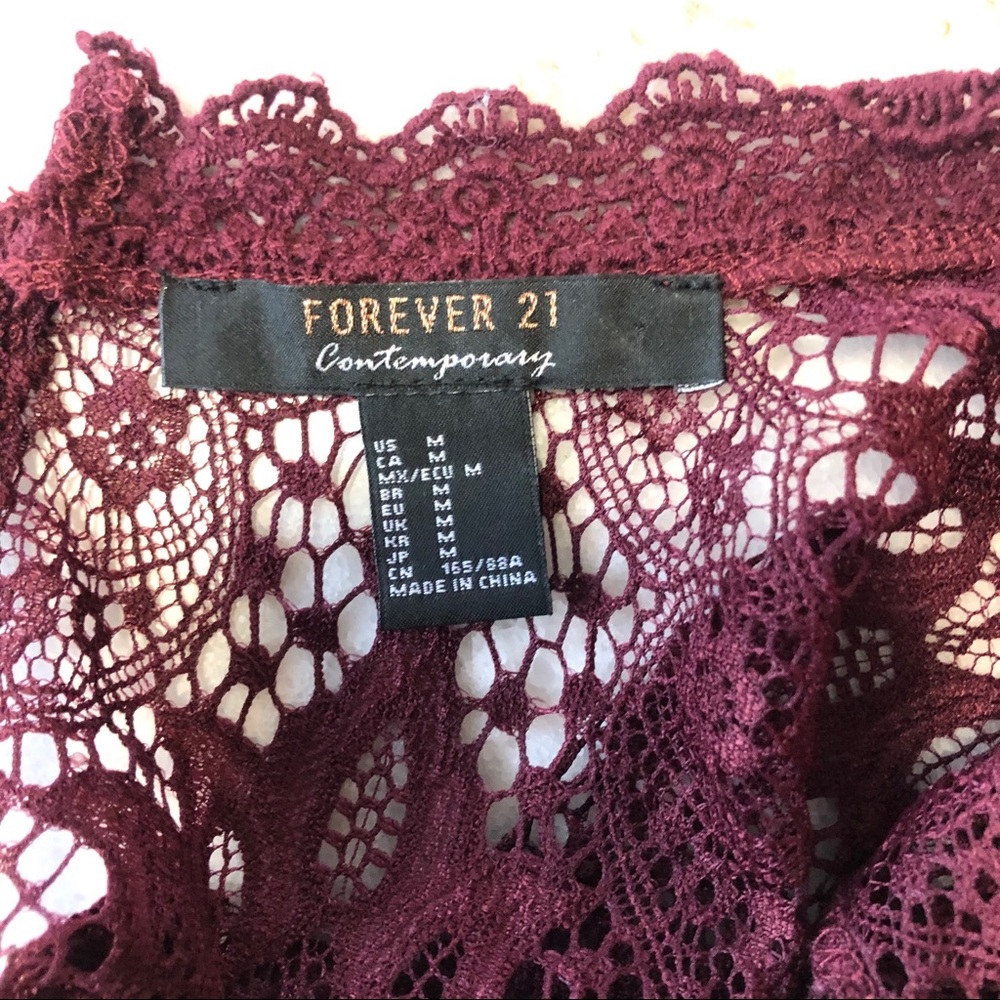 Lace Crop Shirt Maroon Colour Forever 21 - Picture 9 of 10